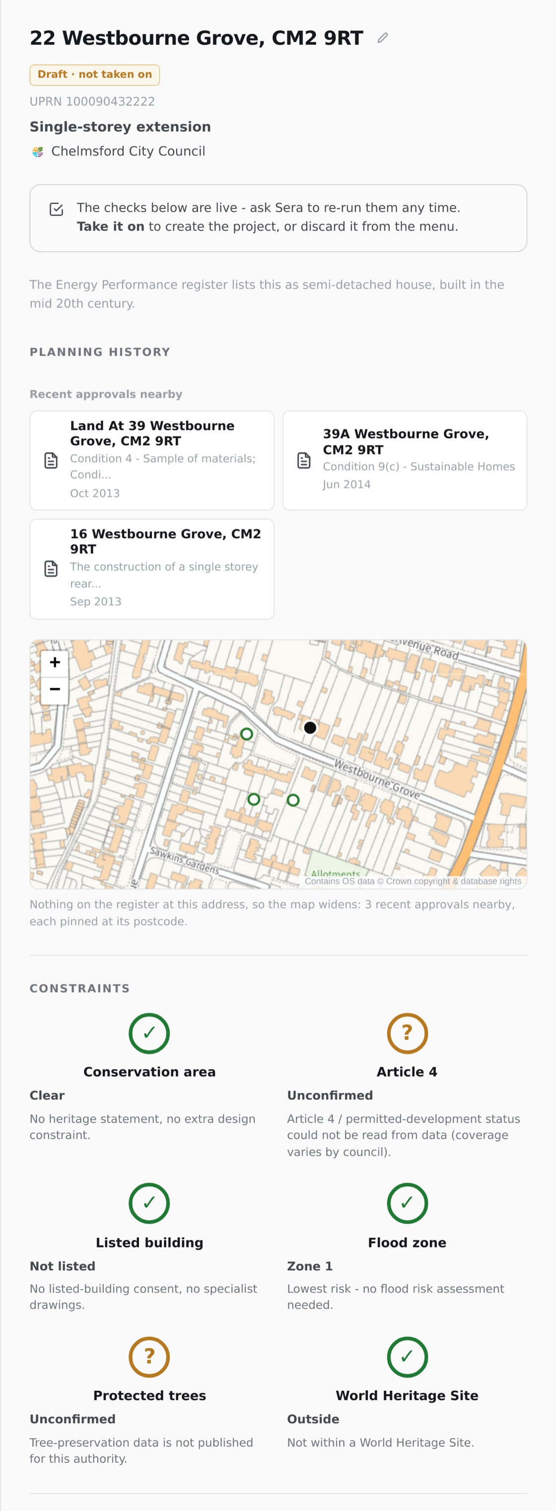 The Granted scoping screen for 22 Westbourne Grove: planning history, site map and constraint checks